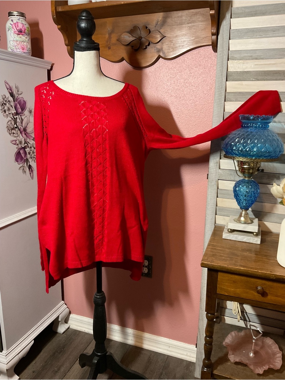 Candie's Bright Red Scoop-Neck Cable Knit Sweater